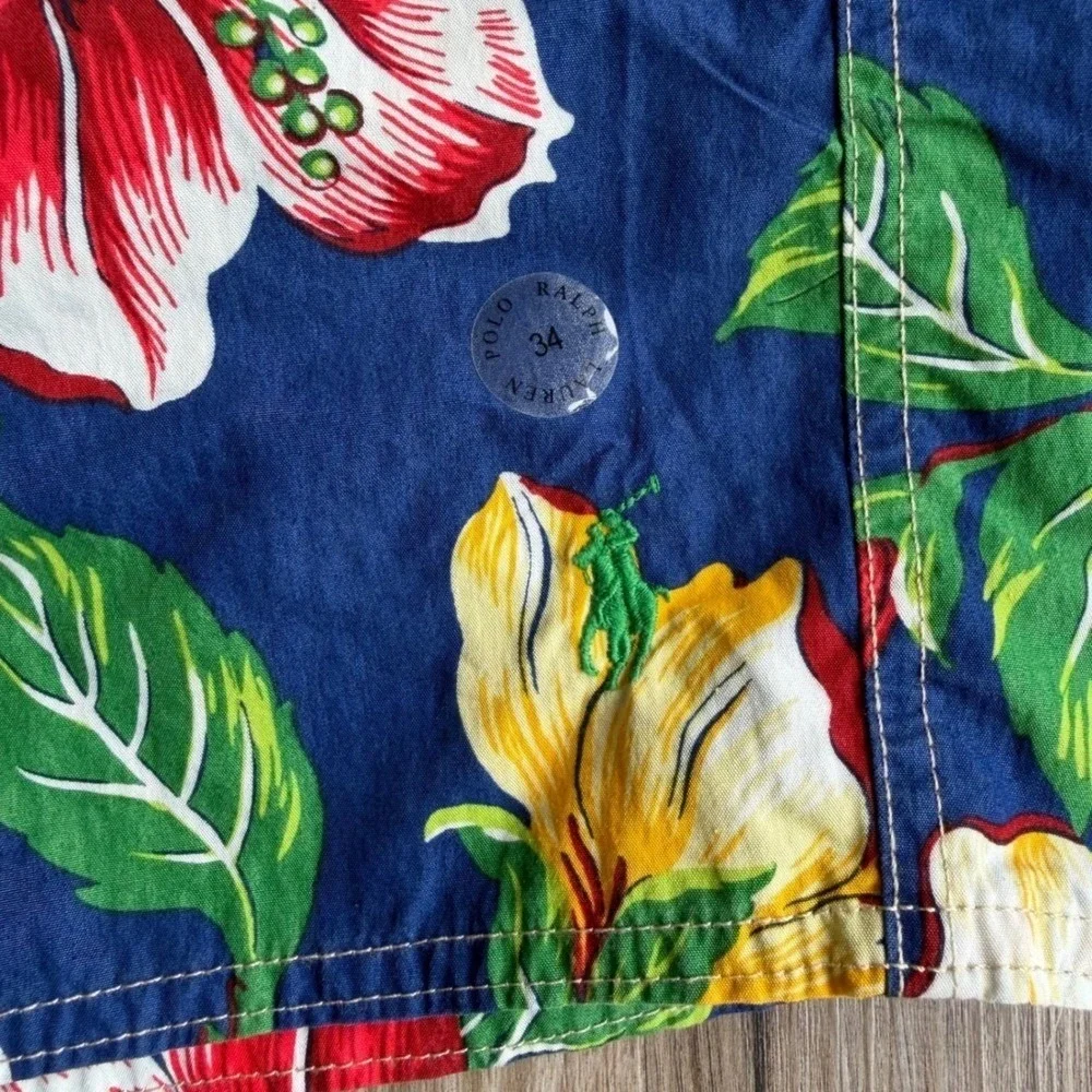 Vintage Y2K Polo Ralph Lauren Floral Swim Trunks Blue Mens 34 Board Shorts